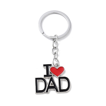 Father's Day Alloy Enamel Keychains, Word with Heart, Platinum, 8.8cm