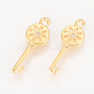Real Gold Plated Clear Key Brass+Cubic Zirconia Pendants