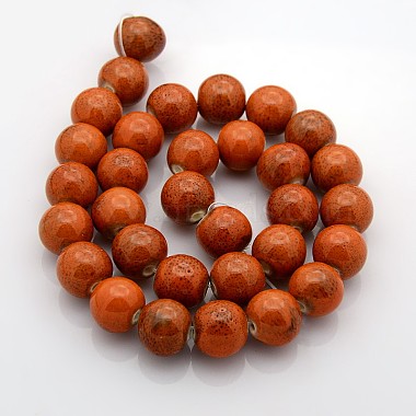 Chapelets de perles rondes en céramique émaillée en porcelaine émaillée manuelles(PORC-L019-13mm-03)-2