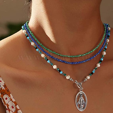 Ensemble de colliers ovales avec pendentif vierge marie(NJEW-SW00006)-7