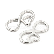 304 Stainless Steel Connector Charms, Infinity Links with Heart, Stainless Steel Color, 22x11.5x1.8mm(STAS-I202-08P)