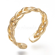 Brass Cuff Rings, Open Rings, Weave, Real 18K Gold Plated, US Size 5, Inner Diameter: 16mm(X-RJEW-P018-15G)
