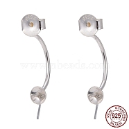 925 Sterling Silver Ear Nuts, with Cup Pearl Bail Pin, with 925 Stamp, U Shape, Silver, 18x5.5mm, Pin: 0.8mm, Tray: 4mm(STER-I014-14S)