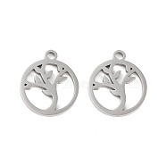 316 Surgical Stainless Steel Charms, Laser Cut, Flat Round Charm, Stainless Steel Color, Tree, 14.5x12.5x1mm, Hole: 1.5mm(STAS-C096-11F-P)