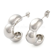 Brass Pea Shape Stud Earrings, Half Hoop Earrings, Platinum, 27x9.5mm(EJEW-D088-01P)