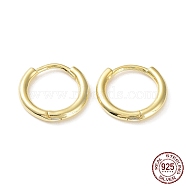 925 Sterling Silver Huggie Hoop Earrings, Round Ring, Real 18K Gold Plated, 14x2mm(EJEW-K258-19B-G)