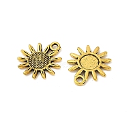 Tibetan Style Alloy Pendant Cabochon Settings, Lead Free and Cadmium Free, Sunflower, Antique Golden, Tray: 6mm, 17x15x2mm, Hole: 2mm(GLF1377Y)