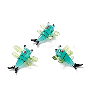 Handmade Lampwork Beads, No Hole, Dragonfly, Light Sea Green, 31x30x11.5mm(LAMP-D015-04)