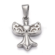 304 Stainless Steel Pendants, Angel, Stainless Steel Color, 17x13x3.5mm, Hole: 5x2.5mm(STAS-H110-19P)