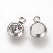201 Stainless Steel Rhinestone Charms, Flat Round, Crystal, 8.5x6x3mm, Hole: 1.5mm(X-STAS-S068-04)