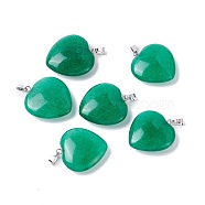 Natural Malaysia Jade Pendants, with Platinum Tone Brass Findings, Heart, 27~28x24.5~26x6~8.5mm, Hole: 2.4x5.6mm(G-G956-B44-FF)