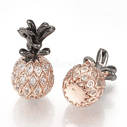 Rack Plating Brass Cubic Zirconia Beads, Long-Lasting Plated, Pineapple, Clear, Gunmetal & Rose Gold, 17x9mm, Hole: 2mm(ZIRC-R016-02)