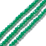 Faceted(32 Facets) Glass Beads Strands, Round, Sea Green, 4mm, Hole: 1mm, about 99~107pcs/strand, 14.09~15.43''(35.8~39.2cm)(EGLA-J042-36A-05)