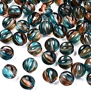 Two Tone Transparent Spray Painted Acrylic Corrugated Beads, for Name Bracelets & Jewelry Making, Round, Light Sea Green, 7.5x8x7.5mm, Hole: 1.5mm, about 2090pcs/500g(ACRP-T005-52L)