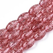Transparent Crackle Glass Beads Strands, Dyed & Heated, Oval, Indian Red, 13x8mm, Hole: 1.2mm, about 30pcs/strand, 15.75''(40cm)(GLAA-S192-B-010H)