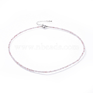 Natural Strawberry Quartz Beaded Necklaces, with 304 Stainless Steel Lobster Claw Clasps and Brass Extender Chains, Faceted, 15.8 inch(40.2cm)(NJEW-JN02492-06)