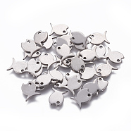 201 Stainless Steel Charms, Fish, Stainless Steel Color, 10x9x1mm, Hole: 1.4mm(STAS-L234-059A)