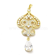 Brass Micro Pave Clear Cubic Zirconia Pendants, with Glass, Teardrop Charm, Real 18K Gold Plated, 52mm, Hole: 5x3mm(KK-I695-060G)