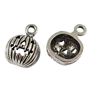 Metal Alloy Pendants, Cadmium Free & Nickel Free & Lead Free, Halloween Pumpkin Jack-O'-Lantern Jack O Lantern, For Jewelry Making, Antique Silver, 12mm, Hole: 2mm(X-PALLOY-A11-2628-N-FF)
