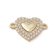 Rack Plating Brass Micro Pave Clear Cubic Zirconia Connector Charms, Lead Free & Cadmium Free, Heart Links, Real 18K Gold Plated, 16x22.6x3mm, Hole: 1.5mm(KK-A175-06G)