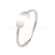 304 Stainless Steel Open Cuff Rings, Sun & Moon, Stainless Steel Color, US Size 8(18.1mm)(RJEW-Q808-01B-P)