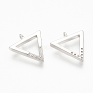 Brass Micro Pave Cubic Zirconia Charms, Triangle, Nickel Free, Real Platinum Plated, 12.5x12x1.5mm, Hole: 1mm(ZIRC-Q014-044P)