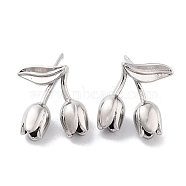 Brass Stud Earrings, Tulip Flower, Real Platinum Plated, 18x18mm(KK-B082-25P)