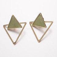 Natural Green Aventurine Ear Studs, with Brass Findings, Triangle, Golden, 37x33x1.5~3mm, Pin: 0.7mm(EJEW-G147-C01)