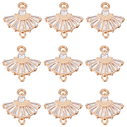 10Pcs Brass Pave Clear Cubic Zirconia Connector Charms, Fan Links, Light Gold, 14.5x14.5x2.5mm, Hole: 1.2mm and 1.5mm(ZIRC-BC0001-21)
