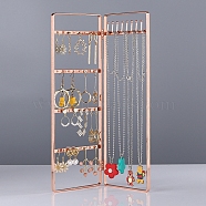 Foldable Iron Screen Earring Stands, 2 Panel Jewelry Organizer Rack for Earrings Necklaces Storage, Rectangle, Rose Gold, 18x28x0.8cm(PW-WG65360-03)