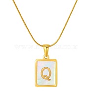 Stainless Steel Snake Bone Chain Alphabet Necklace with Shell Pendant, Letter Q, Golden(WD3660-17)