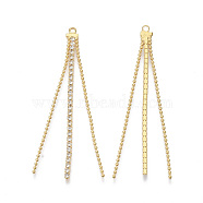 Brass Big Chain Tassel Pendants, with Ball Chains & Rhinestone Cup Chains, Nickel Free, Crystal, Real 18K Gold Plated, 60x4.5x2mm, Hole: 1.6mm(X-KK-S355-003-NF)