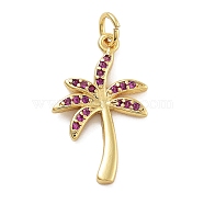 Rack Plating Brass Micro Pave Cubic Zirconia Pendants, Long-Lasting Plated, Lead Free & Cadmium Free, Coconut Tree, Deep Pink, 22.5x14x2mm, Hole: 3.5mm(KK-Z071-59G-02)