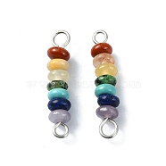 7 Chakra Gemstone Beaded Connector Charms, Rondelle Links with 304 Stainless Steel Findings, Mixed Dyed and Undyed, Platinum, 24x5mm, Hole: 1.8~2.5mm(PALLOY-JF02531-01)