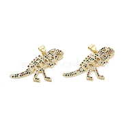 Rack Plating Dinosaur Brass Micro Pave Cubic Zirconia Pendants, Cadmium Free & Lead Free, Long-Lasting Plated, Real 18K Gold Plated, Colorful, 21x30x3mm, Hole: 4x3mm(KK-E102-14G)