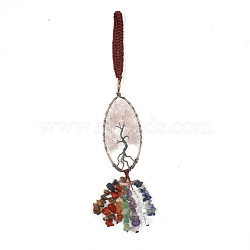 Natural Rose Quartz Tree of Life Pendnat Decorations, Tassel Hanging Pendant Decoration, 200mm(PW-WG87350-02)