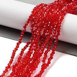 Imitation Austrian Crystal 5301 Bicone Beads, Faceted Glass Beads Strands, Red, 2x3mm, Hole: 0.5mm, about 160~180pcs/strand, 16.54 inch~17.32 inch(42~44cm)(X-GLAA-S026-2mm-11)