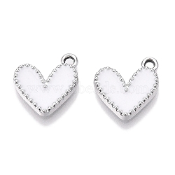 Rack Plating Alloy Enamel Charms, Heart Charm, Platinum, White, 14.5x13x2mm, Hole: 1.6mm(ENAM-N056-343P-F)