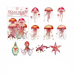 Dream Dance Ocean Realm Series 20 Sheets PET Sticker, Luminous Jellyfish for Journal Diary DIY Decoration, Tomato, 75x75mm(PW-WG96495-02)