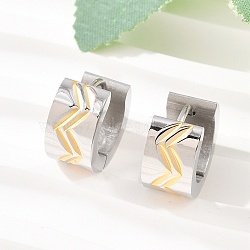 Two Tone 304 Stainless Steel Stripe Hoop Earrings, with 316 Surgical Stainless Steel Ear Pins, Ion Plating(IP), Golden & Stainless Steel Color, 13.5x7mm(EJEW-L307-04GP-01)