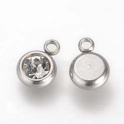 201 Stainless Steel Rhinestone Charms, Flat Round, Crystal, 8.5x6x3mm, Hole: 1.5mm(X-STAS-S068-04)