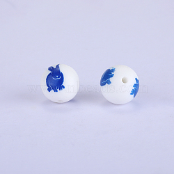 Printed Round with Animal Pattern Silicone Focal Beads, White, 15x15mm, Hole: 2mm(SI-JX0056A-150)