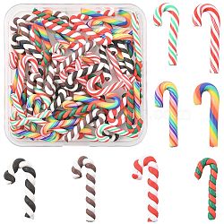 64Pcs 8 Styles Christmas Handmade Polymer Clay Beads, Candy Cane, No Hole, Mixed Color, 20~25x8~9.5x3mm, 8pcs/style(CLAY-FS0001-49)