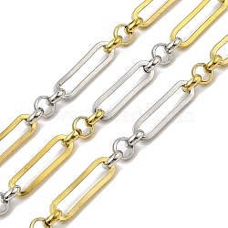 Ion Plating(IP) 304 Stainless Steel Two-Tone Link Chains, with Spool, Soldered, Golden & Stainless Steel Color, 22.5x6x1.5mm, about 32.81 Feet(10m)/Roll(CHS-M006-06PG)