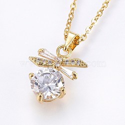304 Stainless Steel Pendant Necklaces, with Cubic Zirconia, Clear, Golden, 17.71 inch(45cm), Pendant: 20x13.5x6mm(NJEW-H486-06G)