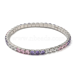 Cubic Zirconia Stretch Bracelets, 304 Stainless Steel Jewelry for Women, Stainless Steel Color, Medium Purple, 1/8 inch(0.4cm), Inner Diameter: 2-1/8 inch(5.3cm)(BJEW-G695-03P-02)