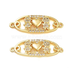 Rack Plating Brass Micro Pave Clear Cubic Zirconia Connector Charms, Cadmium Free & Lead Free, Oval Links with Girl & Boy, Real 18K Gold Plated, 10.5x27.5x4mm, Hole: 1.2mm(KK-S379-19G)