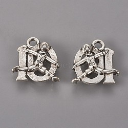 Tibetan Style Alloy Pendants, Number 10 with Human, Lead Free & Cadmium Free, Antique Silver, 15.5x15x3mm, Hole: 2mm(TIBEP-GC149-AS-RS)