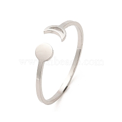 Non-Tarnish 304 Stainless Steel Open Cuff Rings, Sun & Moon, Stainless Steel Color, US Size 8(18.1mm)(RJEW-Q808-01B-P)