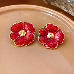 Alloy Enamel Stud Earrings, Flower, Golden, 33x34mm(EJEW-H156-01G)